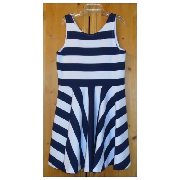ELLA MOSS NAVY BLUE & WHITE STRIPED KNIT DRESS SIZE MEDIUM - Picture 2 of 4